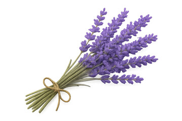 Lavender flower bouquet tied with twine, symbolizing aroma, relaxation, and botanical beauty on transparent background
