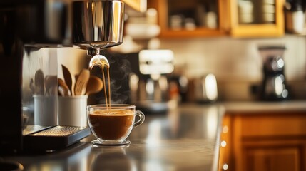 Aroma Fills a Bright Kitchen as the Perfect Cafe Beverage is Crafted with Expertise at Home