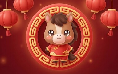 Chinese New Year 2026 ,Year of the Horse Cute Illustration.
