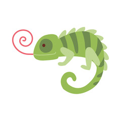Cute Chameleon Cartoon Illustration in Flat Style Isolated on White Background