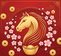 Chinese new year 2026 the horse zodiac sign with traditional elements