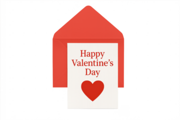 Valentine's day greeting card in red envelope, transparent background