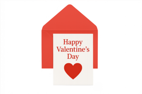 Valentine's day greeting card in red envelope, transparent background - Powered by Adobe