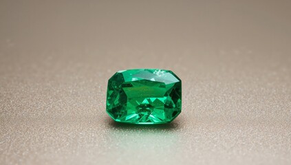 Sparkling Facets. An Emerald Gemstone on a Glittering Surface, Abstract Form.