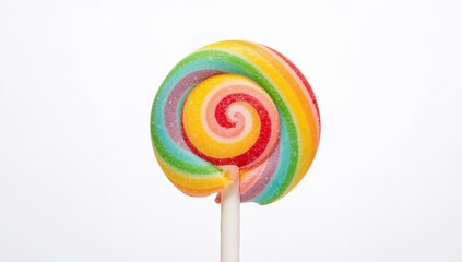 Swirling Spectrum. A Colorful Candy Delight on a Stick, a Sweet Treat.
