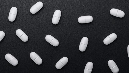 White Capsules on a Dark Field Glossy Surfaces and Matte Depth, Minimalist Composition.