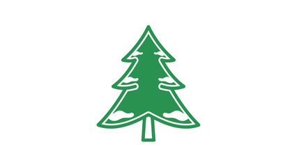 Fototapeta premium Stylized Green Christmas Tree Icon with White Outline.