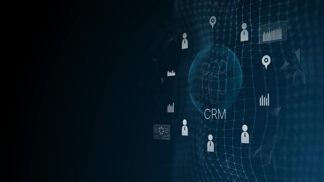 CRM concept  interacting with virtual customer data interface, representing global customer relationship management, digital marketing strategy and client data analytics. - Powered by Adobe