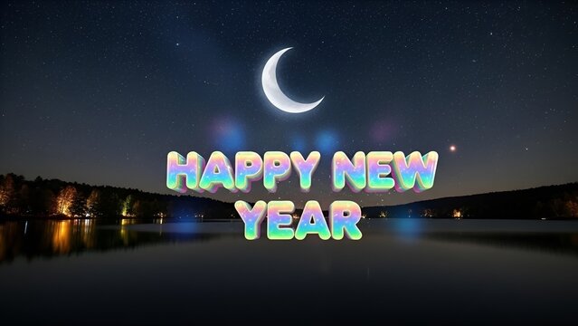 3D logo of happy new year in opal colour at night