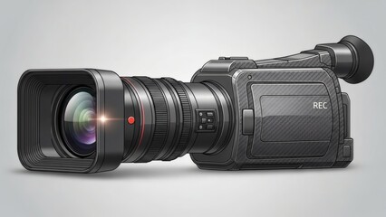 High-End Digital Video Camera with Telephoto Lens and Red Accents HD Render