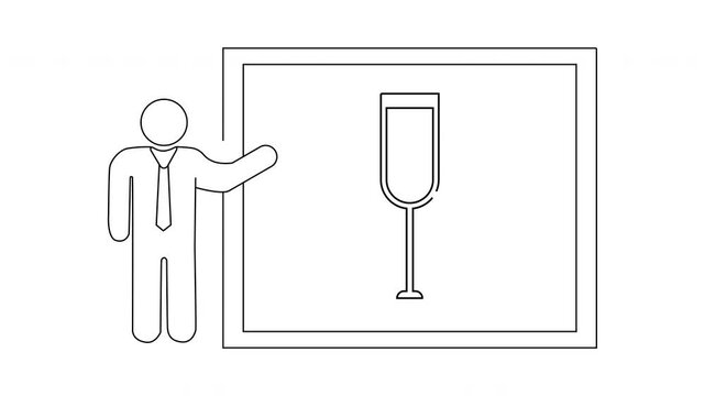 Stick figure presenting a chalice drawing on a board
