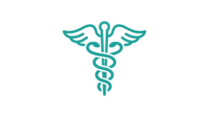 Teal Caduceus Medical Symbol with Wings on White Background.