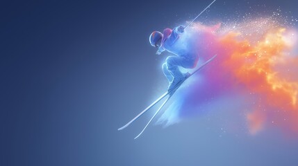 freestyle skiing banner. freestyle skiing dynamic wallpaper with colorful light trails on a dark background