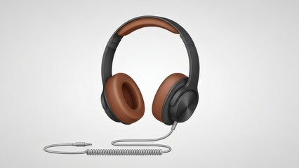 Premium Gray and Brown Wired Headphones with Spiral Cord HD Render