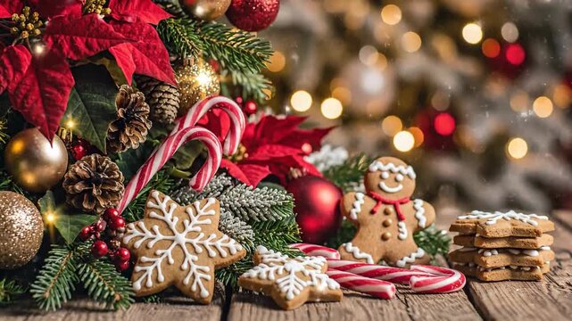 Festive holiday season decoration with ornament and cookie
