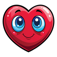 A cute red cartoon heart vector illustration features a happy smiley face with a funny character design making it a romantic symbol for a Valentine's Day sign