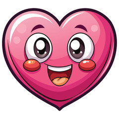 Fototapeta premium Funny 3d cartoon heart character with a cute smiley face and eyes on a pink vector icon design for a Valentine holiday romance symbol