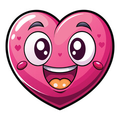 Fototapeta premium A cute pink cartoon heart character with a happy smile and a small red heart icon creates a funny romantic vector illustration for a Valentine's Day card design