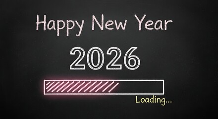 Obraz premium Happy new year 2026 loading bar on blackboard background