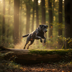 dog running in the forest