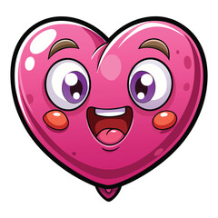 Cute pink heart cartoon character with a happy smiley face designed as a 3d vector icon for a fun Valentine symbol or red balloon illustration