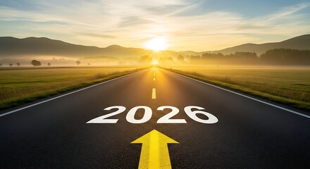 New year 2026 road ahead with sunrise