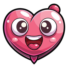A cute cartoon character with a happy smiling face and pink heart illustration serves as a romantic vector icon for a fun Valentine Day design symbol