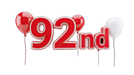 92nd Birthday Celebration with Balloons on White Background