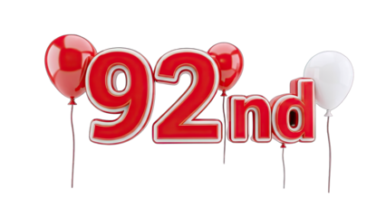 92nd Birthday Celebration with Balloons on White Background