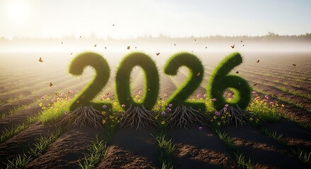 New year 2026 concept with green numbers and roots