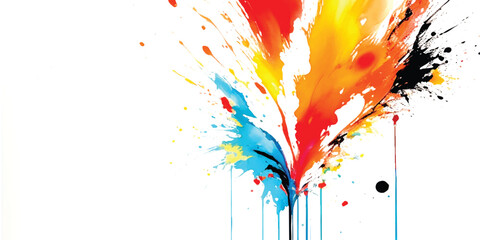 Dynamic Ink Splatter Background With Vibrant Red, Yellow & Blue Paint Burst. High-Energy Abstract on White for Street Art, Modern Branding & Creative Digital Design. © Zìyóu