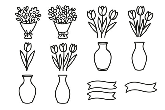 Spring icon icons vector ribbon display floral bouquet vase tulips ink creative