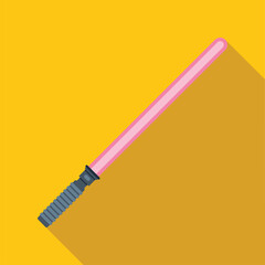 Plasma sword weapon with glowing blade and hilt, casting a long shadow on an orange background