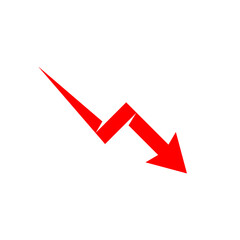 Red downward trend arrow icon. Financial loss, decrease symbol