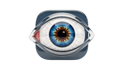 3D Eye Icon with Eyeball and Lens on White Background