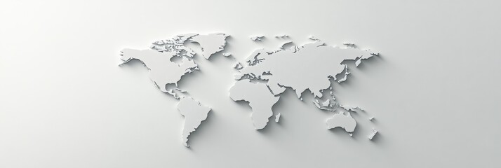 Detailed grayscale world map highlighting each continent for educational and design use