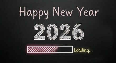 Happy new year 2026 loading on blackboard