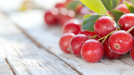 Fresh red berries on a rustic wooden table, highlighting their vibrant color and natural beauty in a healthy lifestyle.