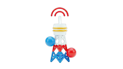 3D Rendered Communication Tower with Spheres on White Background