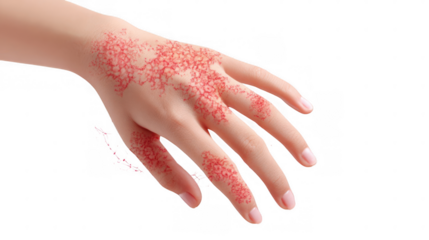 Psoriasis skin displaying flakes over a transparent background, creating a diagonal line. Perfect for medical and healthcare projects focused on dermatological conditions and treatments