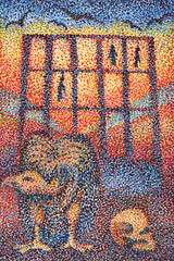 Montfaucon. Victor Hugo's novel The Hunchback of Notre-Dame. Pointillism illustration.