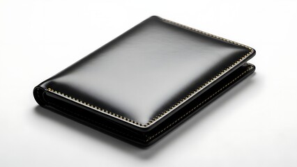 Black leather wallet on white background