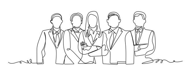 Obraz premium Continuous line art of business people with laptops, isolated on white background.