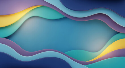 Layered abstract wavy paper cut shapes in purple blue teal and yellow with a soft blue center background Full HD 4K Video Download 2025 2026