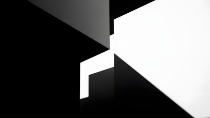 abstract composition of geometric shapes in black and white, sharp lines, contrasting light and shadow, minimalist design, modern art, graphic pattern, conceptual background