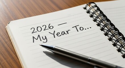 Planning for new year 2026 with notebook and pen