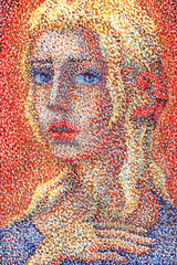 Portrait of Fleur de Lys from Victor Hugo's novel The Hunchback of Notre-Dame. Illustration in pointillism technique.
