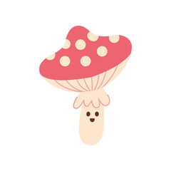 Cute Mushroom Character Illustration in Flat Style Isolated on White Background