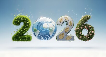 Happy new year 2026 with earth and green theme