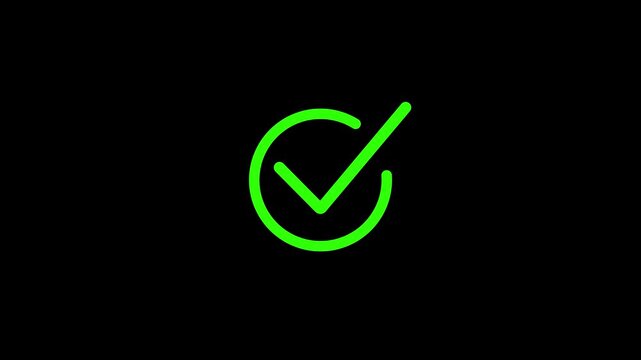 Chick mark animation on circle. tick mark symbol ok button animated on black background.with 4k video animation.